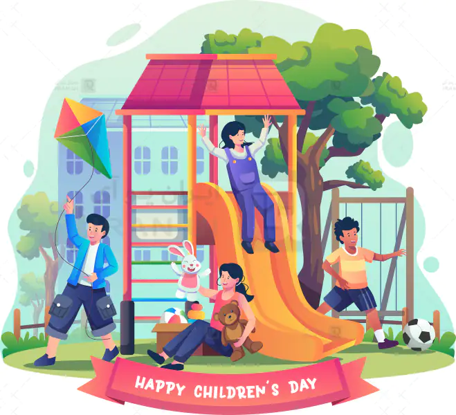 دانلود وکتور بازی کودکان در پارک روز جهانی کودک مبارک