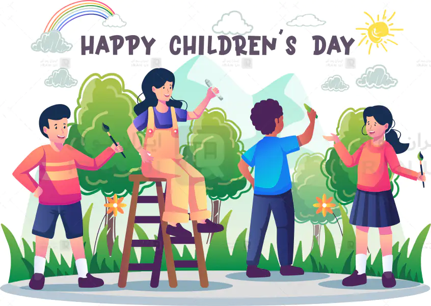 دانلود وکتور کودکان در حال نقاشی روز جهانی کودک